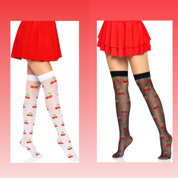 LEG AVENUE SPANDEX SHEER POLKA DOT CHERRY THIGH HIGH