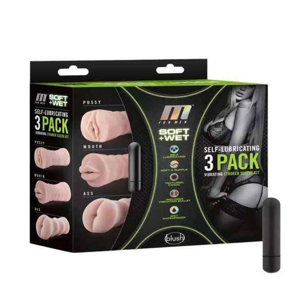 BLUSH M FOR MEN SOFT & WET SELF LUBRICATING W/VIBE 3 PACK