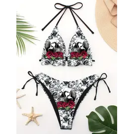 "O" HEAVENS RUFFLED SKULL BIKINI SET