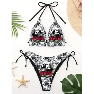 "O" HEAVENS RUFFLED SKULL BIKINI SET