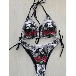 "O" HEAVENS RUFFLED SKULL BIKINI SET