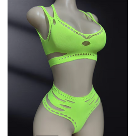 "O" HEAVENS TOP & BOTTOM SLEEVELESS HIGH WAIST  O/S NEON GREEN