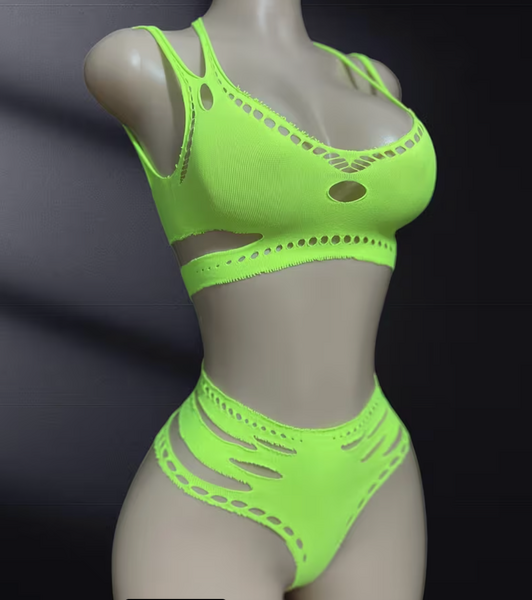 "O" HEAVENS TOP & BOTTOM HIGH WAIST NEON GREEN ONE SIZE