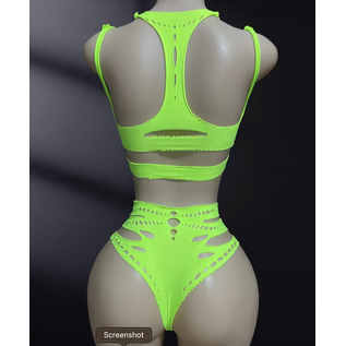 "O" HEAVENS TOP & BOTTOM HIGH WAIST NEON GREEN ONE SIZE