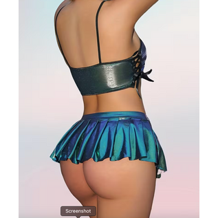 "O" HEAVENS CROP TOP & SKIRT METALLIC BLUE & GREEN MEDIUM
