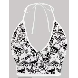 "O" HEAVENS HALTER TOP GOTHIC SKULL WHITE LARGE