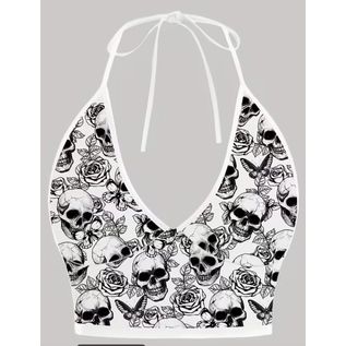 "O" HEAVENS HALTER TOP GOTHIC SKULL WHITE LARGE