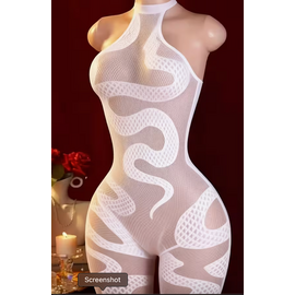 "O" HEAVENS BODYSUIT FLOURESCENT SNAKE WHITE O/S