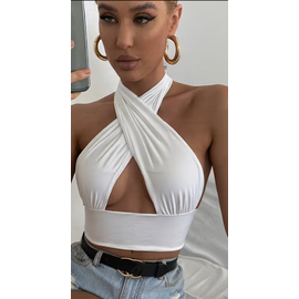 "O" HEAVENS HALTER CROP TOP WHITE