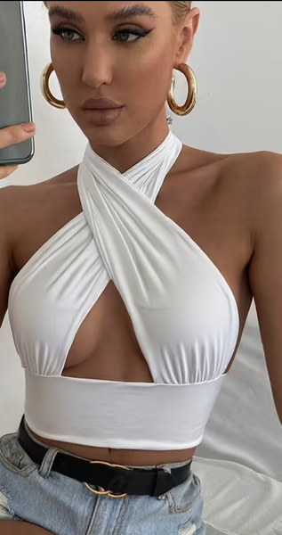 "O" HEAVENS HALTER CROP TOP WHITE