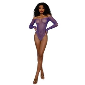 DREAMGIRL BODYSUIT RHINESTONE OFF SHOULDER ULTRA VIOLET