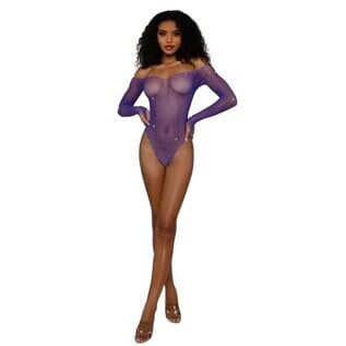 DREAMGIRL BODYSUIT RHINESTONE OFF SHOULDER ULTRA VIOLET