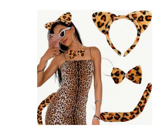 "O" HEAVENS COSTUME ACCESSORY SET LEOPARD EARS TAIL & BOW TIE