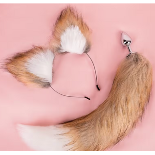 "O" HEAVENS ANAL TAIL & FOX EARS BROWN & WHITE