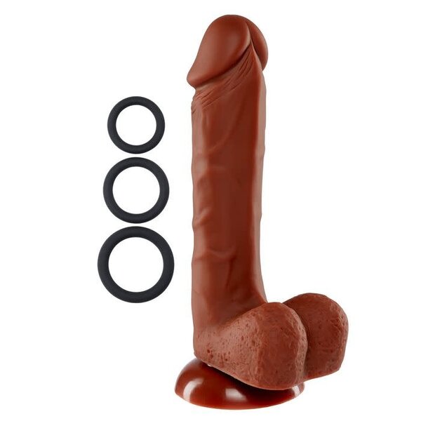 CLOUD 9 DILDO SENSUAL PRO 3 C RINGS CHOCOLATE 8"