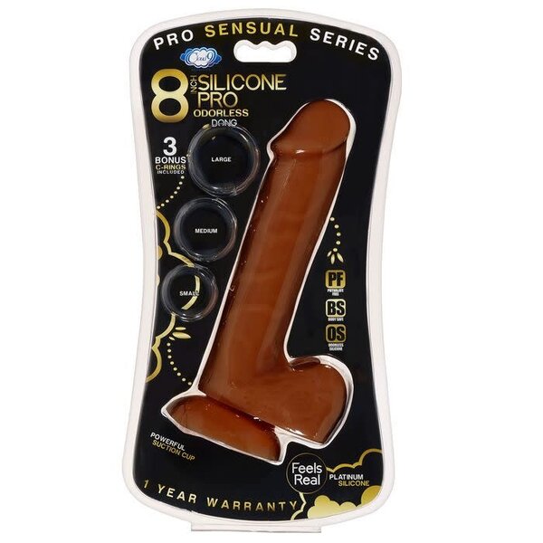 CLOUD 9 DILDO SENSUAL PRO 3 C-RINGS 8" CHOCOLATE