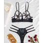 "O" HEAVENS BRA & PANTY HOLLOW STRAPY SET BLACK LG