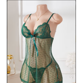 "O" HEAVENS NIGHTIE LACE W/ THONG GREEN