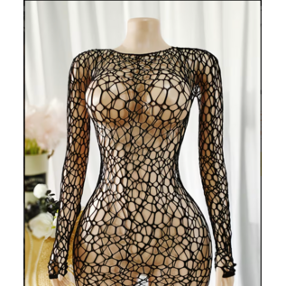 "O" HEAVENS DRESS LONG SLEEVE FISHNET BLACK OS