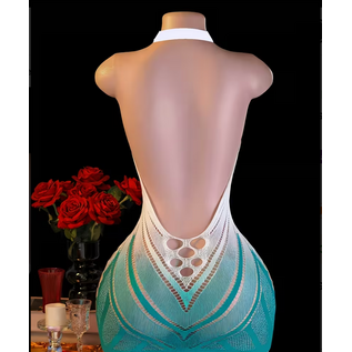 "O" HEAVENS DRESS HALTER OMBRE WHITE & TEAL OS
