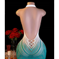 "O" HEAVENS DRESS HALTER OMBRE WHITE & TEAL OS