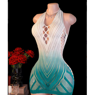 "O" HEAVENS DRESS HALTER OMBRE WHITE & TEAL OS
