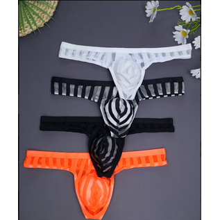 "O" HEAVENS MENS THONG SHEER STRIPED LOW RISE