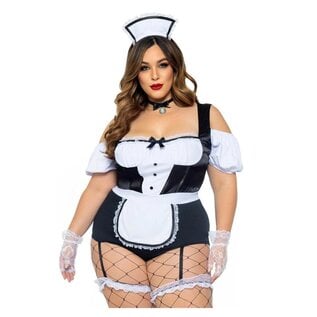 LEG AVENUE COSTUME FOXY FRENCHIE GARTER BODYSUIT 3 PIECE SET 1X/2X