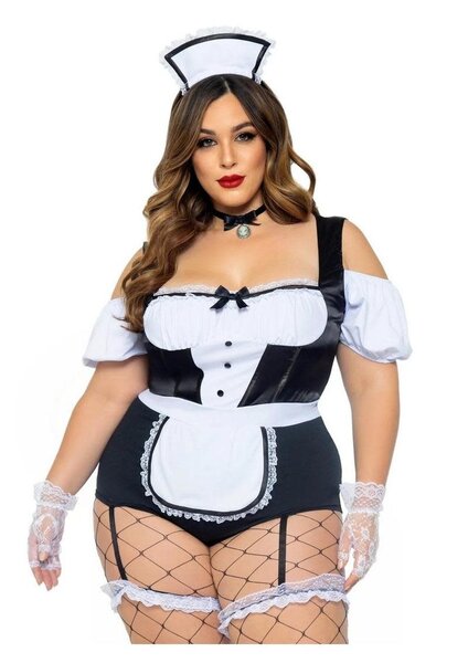 LEG AVENUE COSTUME FOXY FRENCHIE GARTER BODYSUIT 3 PIECE SET 1X/2X