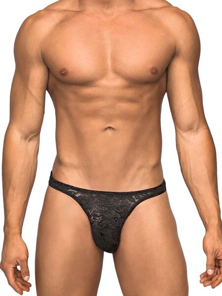 "O" HEAVENS B2G1F MENS SEXY THONG LACE  BLACK SMALL