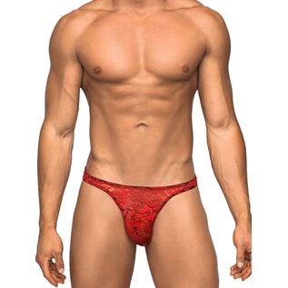 "O" HEAVENS B2G1F MENS SEXY THONG LACE RED EXTRA LARGE