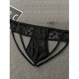 *****"O" HEAVENS B2G1F MENS THONG LACE BACK BLACK LARGE