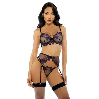 ROMA TOP PANTY & GARTER DARK ROMANCE BLACK/PURPLE