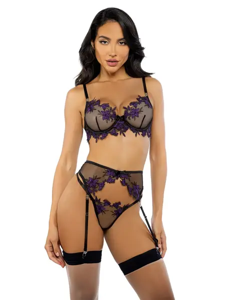 ROMA TOP PANTY & GARTER DARK ROMANCE BLACK/PURPLE