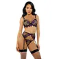 ROMA TOP PANTY & GARTER DARK ROMANCE BLACK/PURPLE