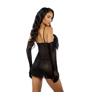 ROMA BABYDOLL & THONG AMELIA FEATHER BLACK