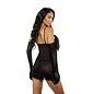 ROMA BABYDOLL & THONG AMELIA FEATHER BLACK