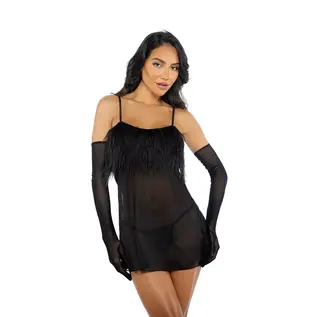 ROMA BABYDOLL & THONG AMELIA FEATHER BLACK