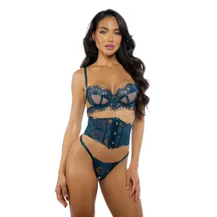 ROMA BRA, CINCHER BELT & PANTY SET EDEN TEAL SM