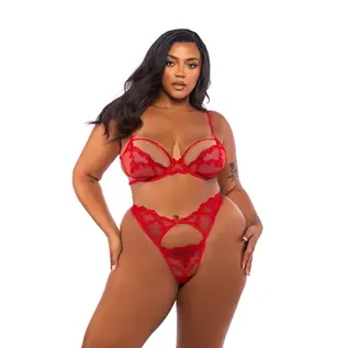 ROMA BRA & PANTY SET BAROQUE HEART RED 1X