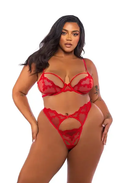 ROMA BRA & PANTY SET BAROQUE HEART RED 1X