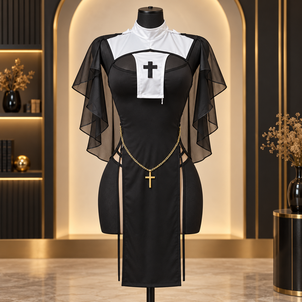 "O" HEAVENS SEXY NUN HALLOWEEN COSTUME BLACK/WHITE