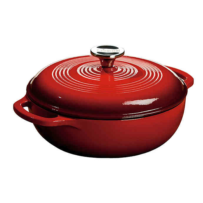 Lodge Cast Iron 4 Quart Enameled Cast Iron Dutch Oven, Red