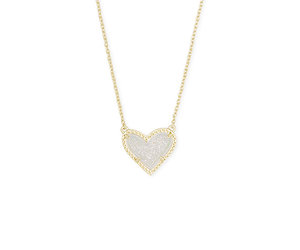 Kendra Scott Ari Heart Pendant Necklace Rose Gold Pink Drusy