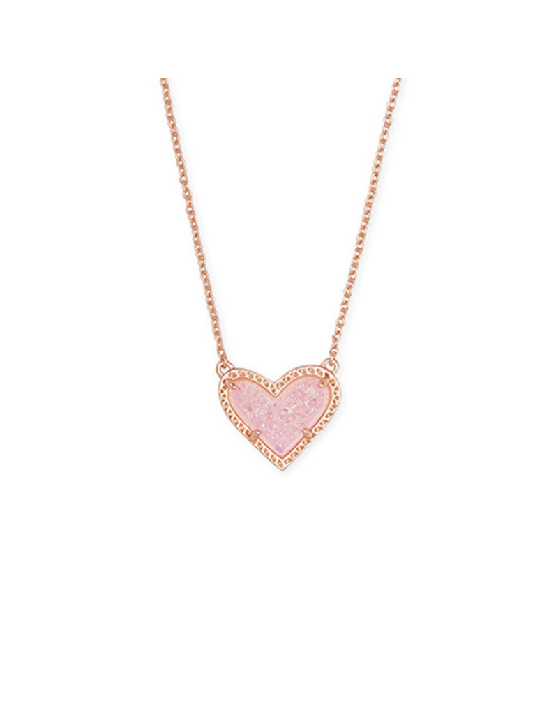Ari Heart Rose Gold Huggie Earrings in Pink Drusy | Kendra Scott