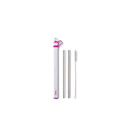 Swig Swig Long Stainless Steel Straw Set - Pink Drink Happy Thoughts