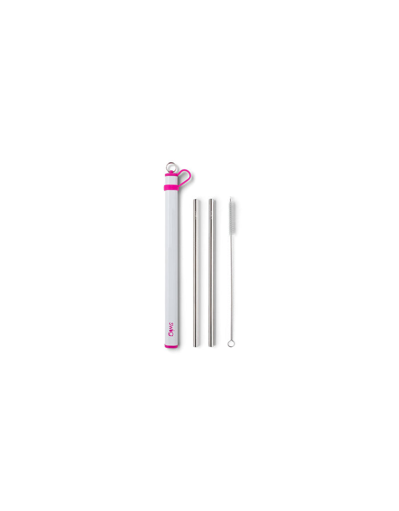 Swig Swig Long Stainless Steel Straw Set - Pink Drink Happy Thoughts