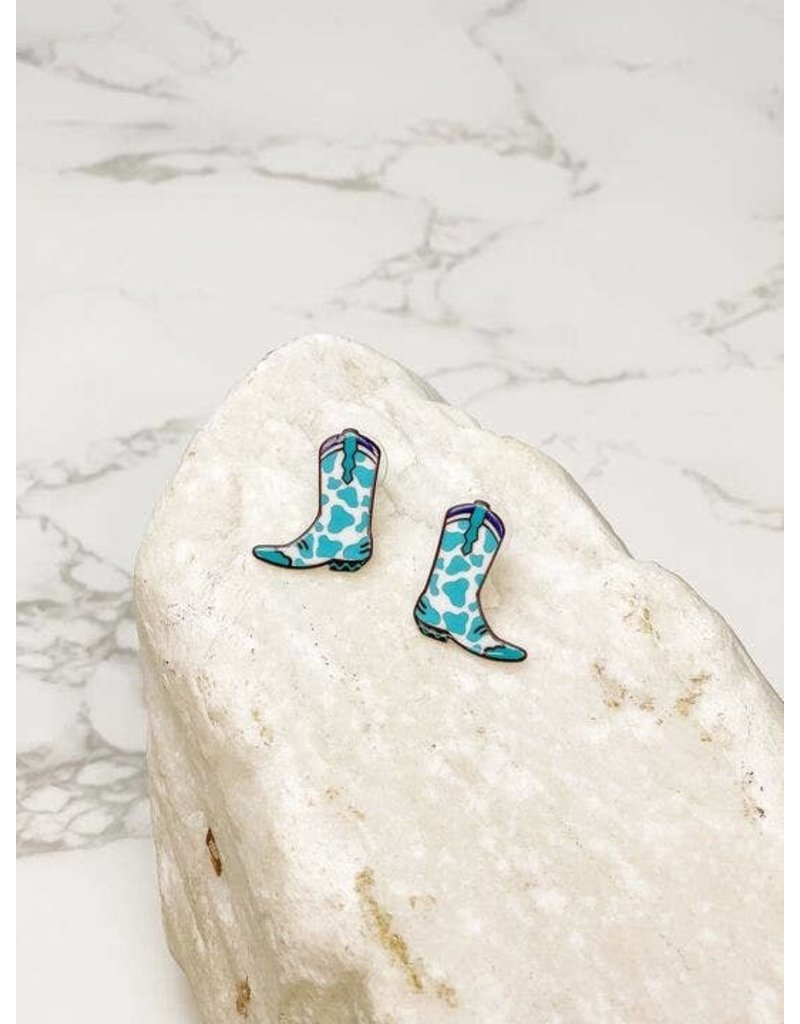 Prep Obsessed Cow Print Cowboy Boot Acrylic Stud Earring