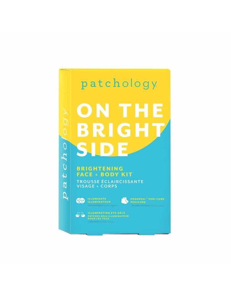 Patchology On The Bright Side Kit: Illuminate Two-Pack Mask, 2 Illuminating Eye Gels, 1 Poshpeel Pedicure