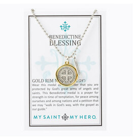 My Saint, My Hero Benedictine Blessing Gold Rim Necklace - Mixed